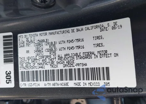 2019 Toyota Tacoma 2Wd Sr5 из США, поврежденный, VIN 3TMAZ5CN3KM114461